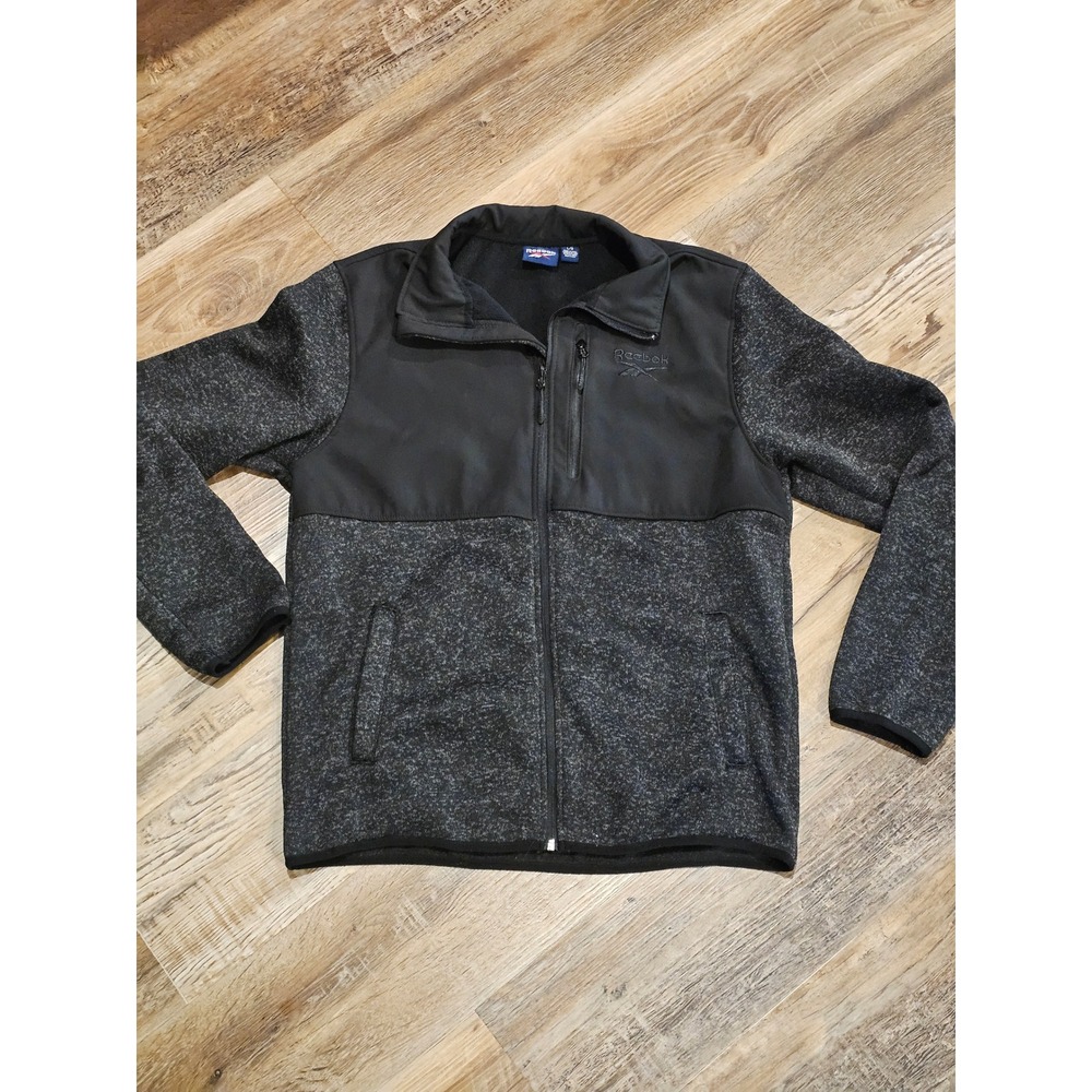 Reebok Mens Full Zip Fleece Jacket Charcoal Black Mixed Media Size L RN74299